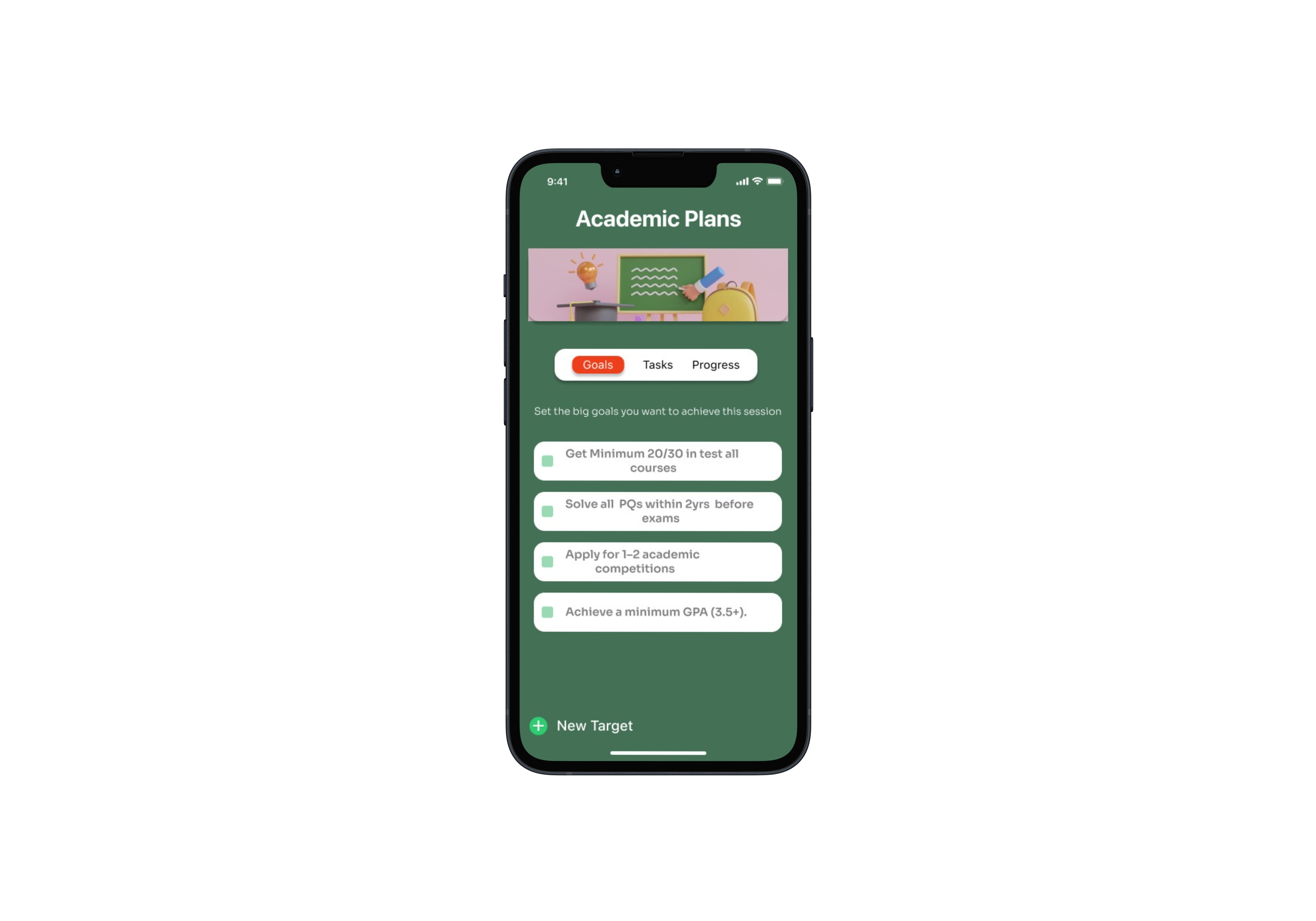 Uniflow goals planning screen