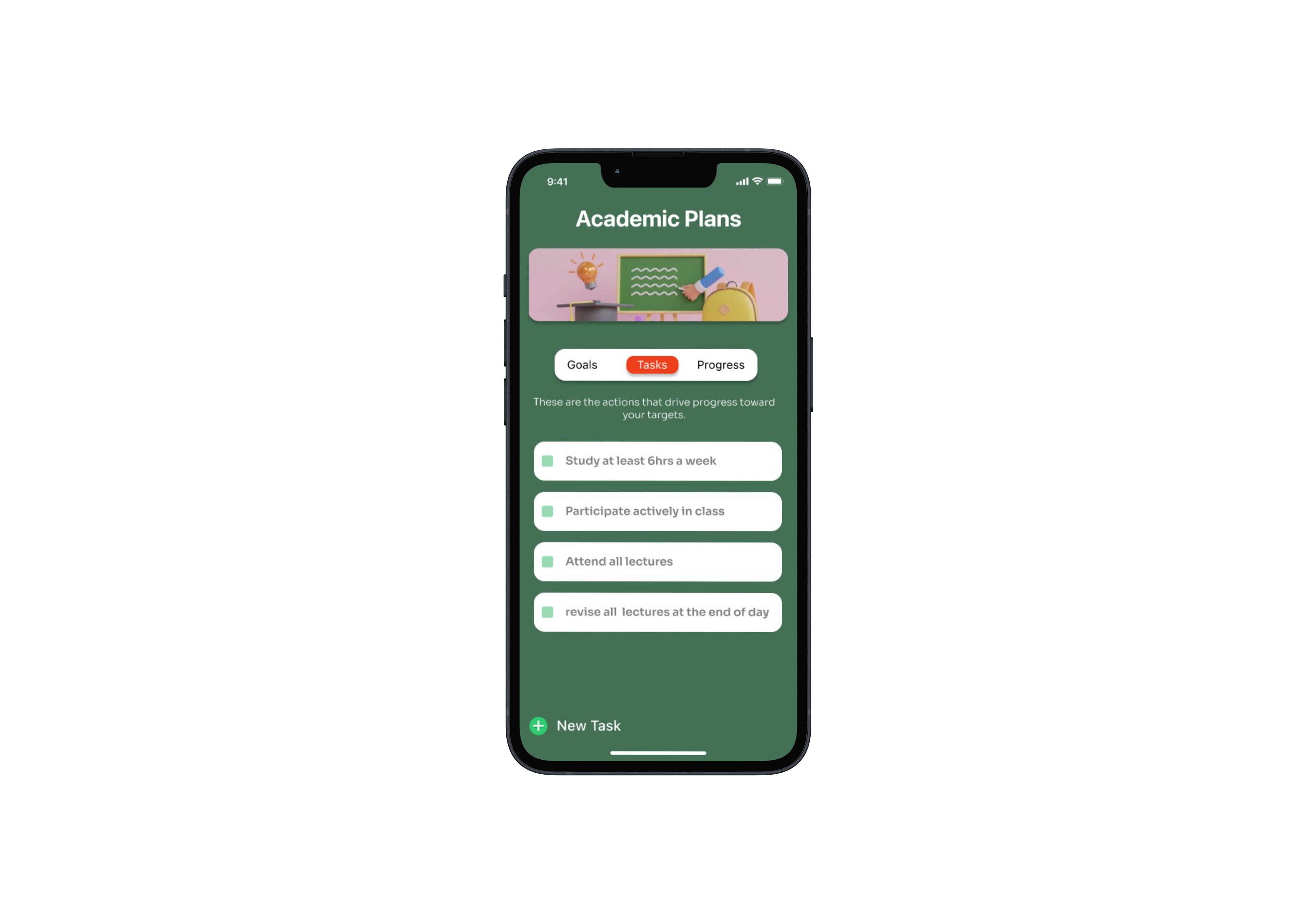 Uniflow goals task screen