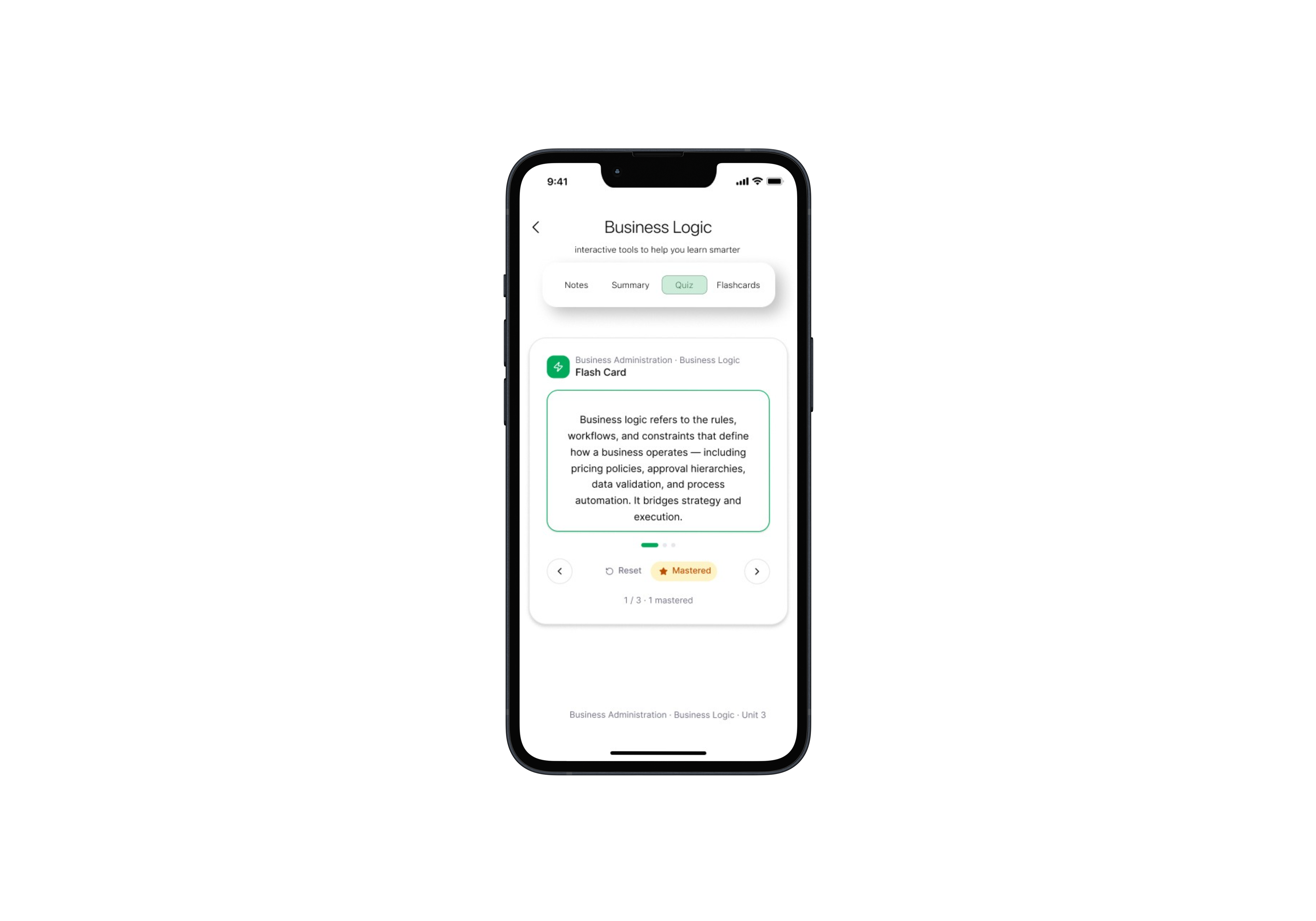 Uniflow flashcard notes screen